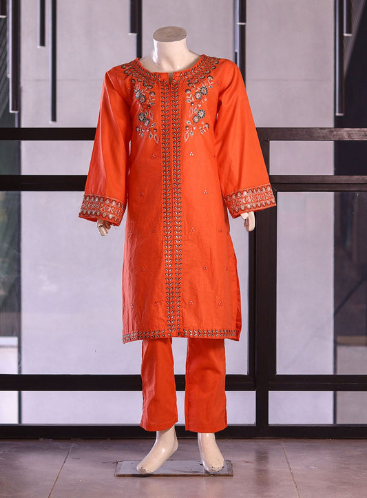 AR027133 Girls Cotton Embroidered Suits Stitched 3 Piece