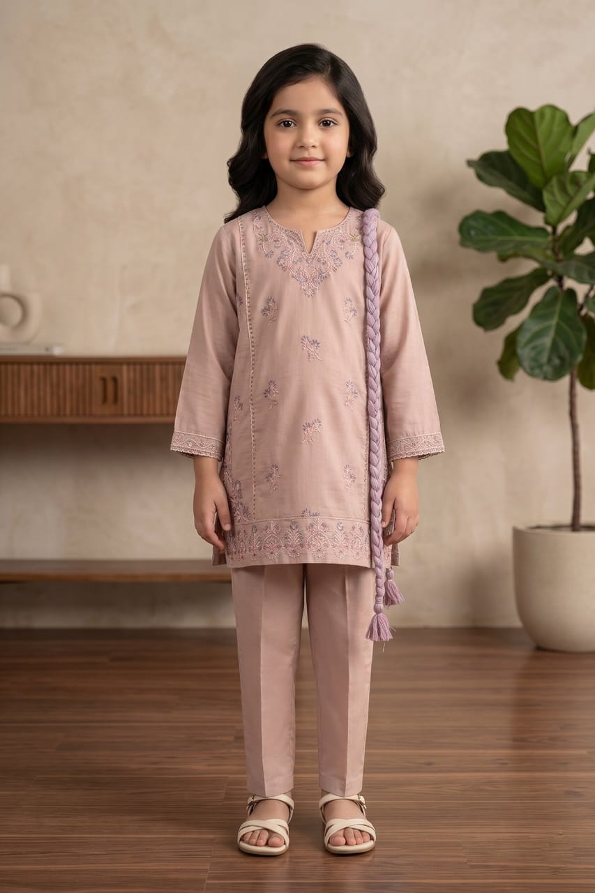 AR027413 Girls Cotton Embroidered Suits Stitched 3 Piece
