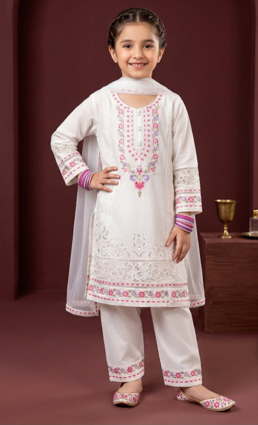 IN483123 Girls Cotton Embroidered Suit stitched 3 piece
