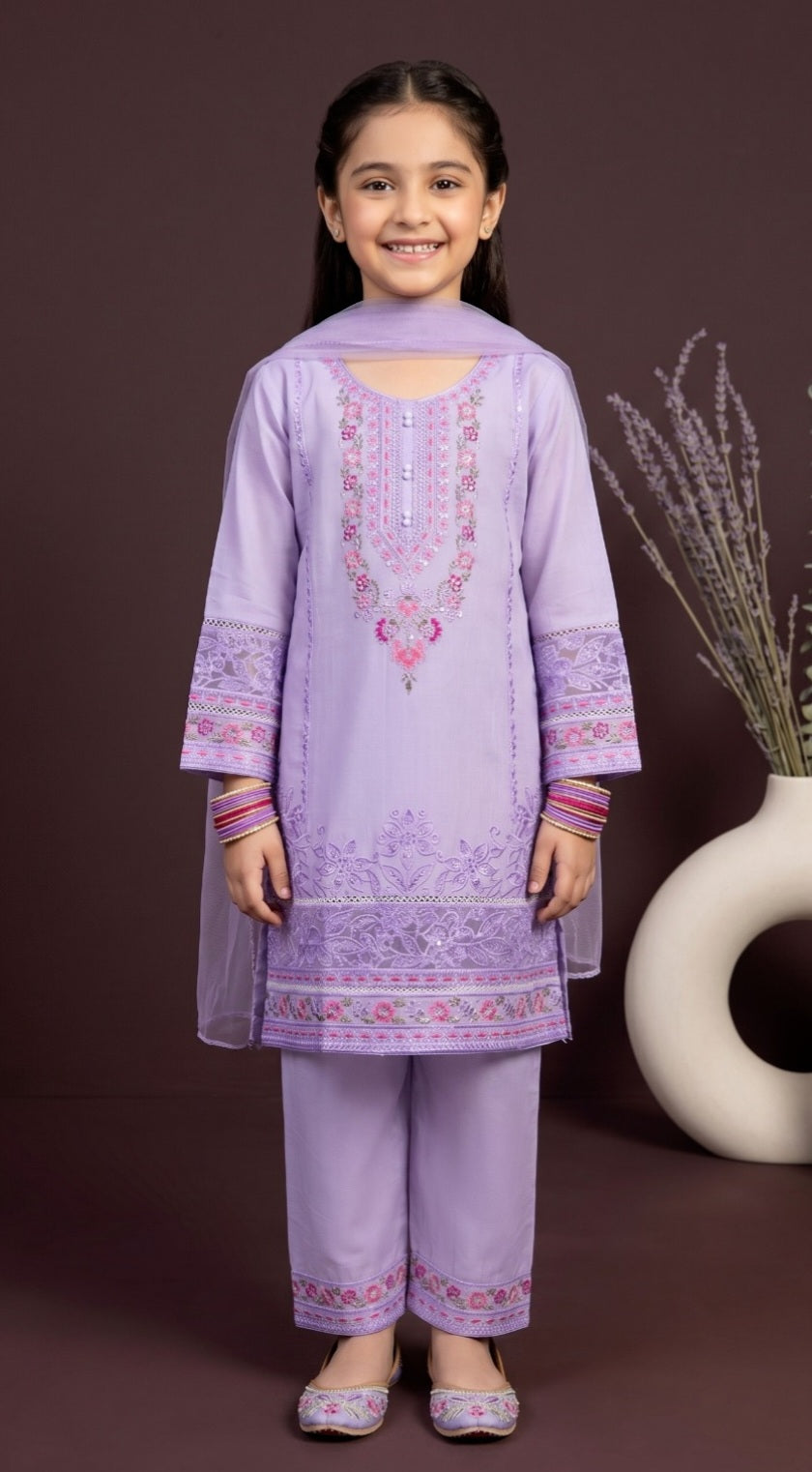 IN483123 Girls Cotton Embroidered Suit stitched 3 piece
