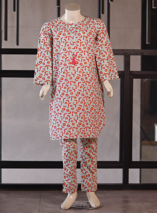 AHG021952 Girls Cotton Printed Stitched Suit 3 piece