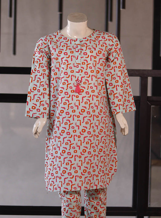 AHG021952 Girls Cotton Printed Stitched Suit 3 piece
