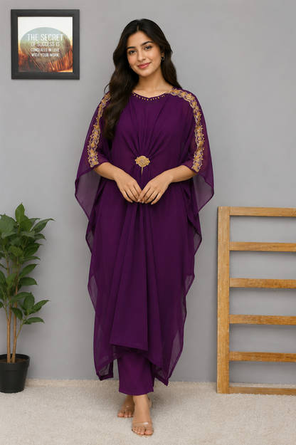 AR009252 Girls Chiffon Kaftan Stitched 2pc