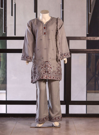 AR023133 Girls Organza Embroidered Suit Stitched 3 Piece