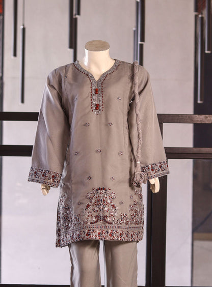 AR023133 Girls Organza Embroidered Suit Stitched 3 Piece