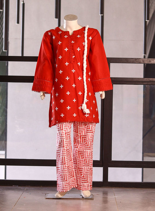 AR025913 Girls Cotton Embroidered Suits Stitched 3 Piece