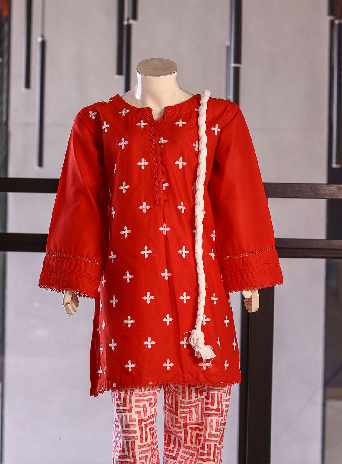 AR025913 Girls Cotton Embroidered Suits Stitched 3 Piece
