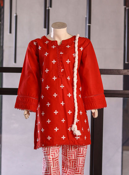 AR025913 Girls Cotton Embroidered Suits Stitched 3 Piece