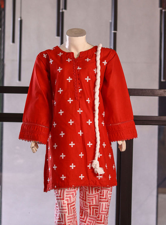AR025913 Girls Cotton Embroidered Suits Stitched 3 Piece