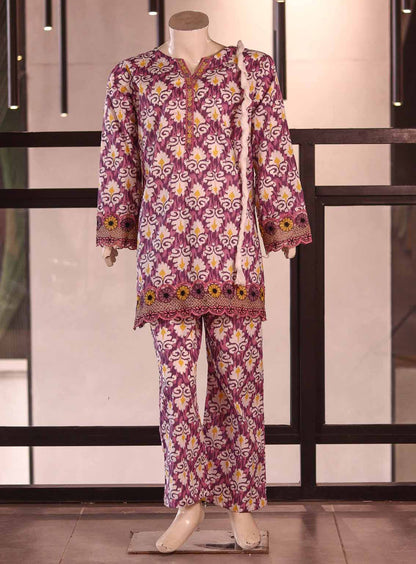 AR026213 Girls Cotton Printed Cutwork Suits Stitched 3 Piece