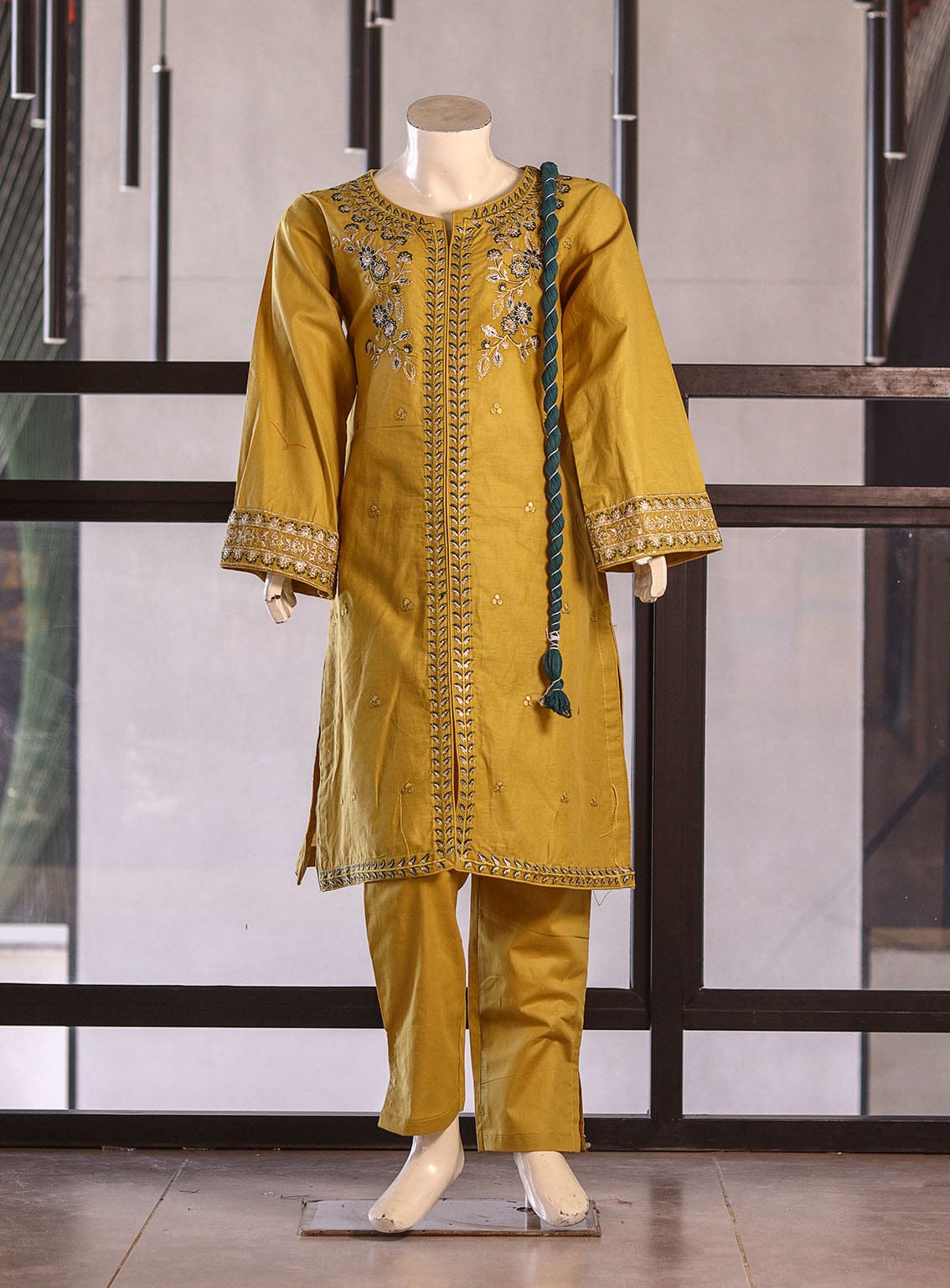 AR027133 Girls Cotton Embroidered Suits Stitched 3 Piece