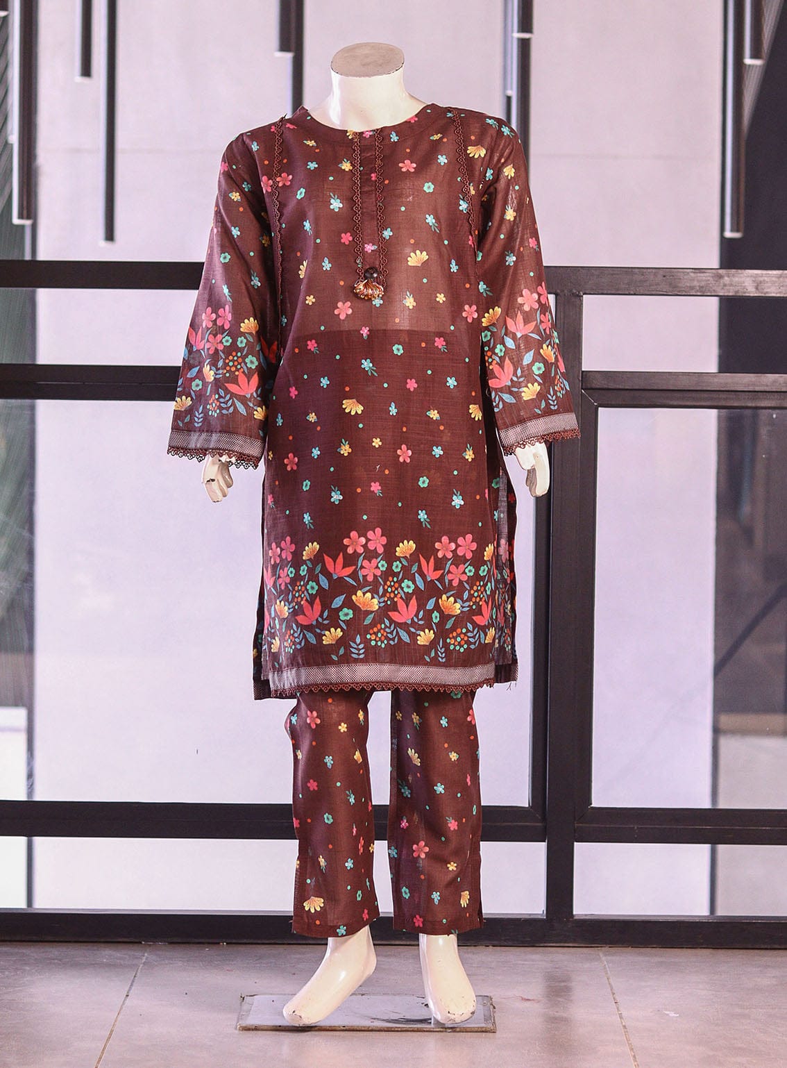 AR027352 Girls Cotton Printed Suits Stitched 3 Piece