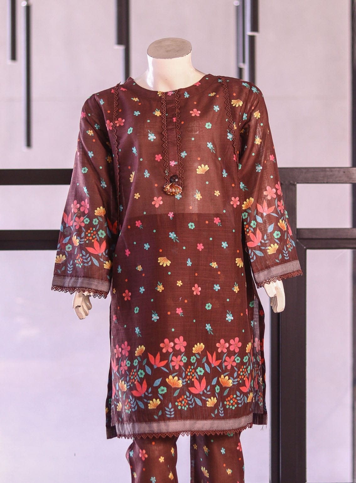 AR027352 Girls Cotton Printed Suits Stitched 3 Piece