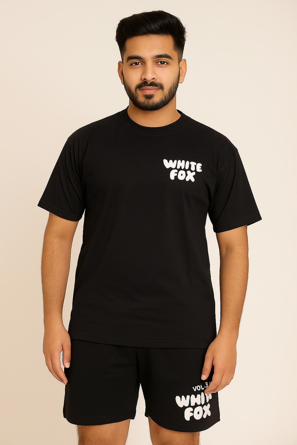 Unisex Cotton Drop Shoulder T-Shirt & Shorts │White Fox
