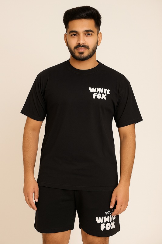 Unisex Cotton Drop Shoulder T-Shirt & Shorts │White Fox