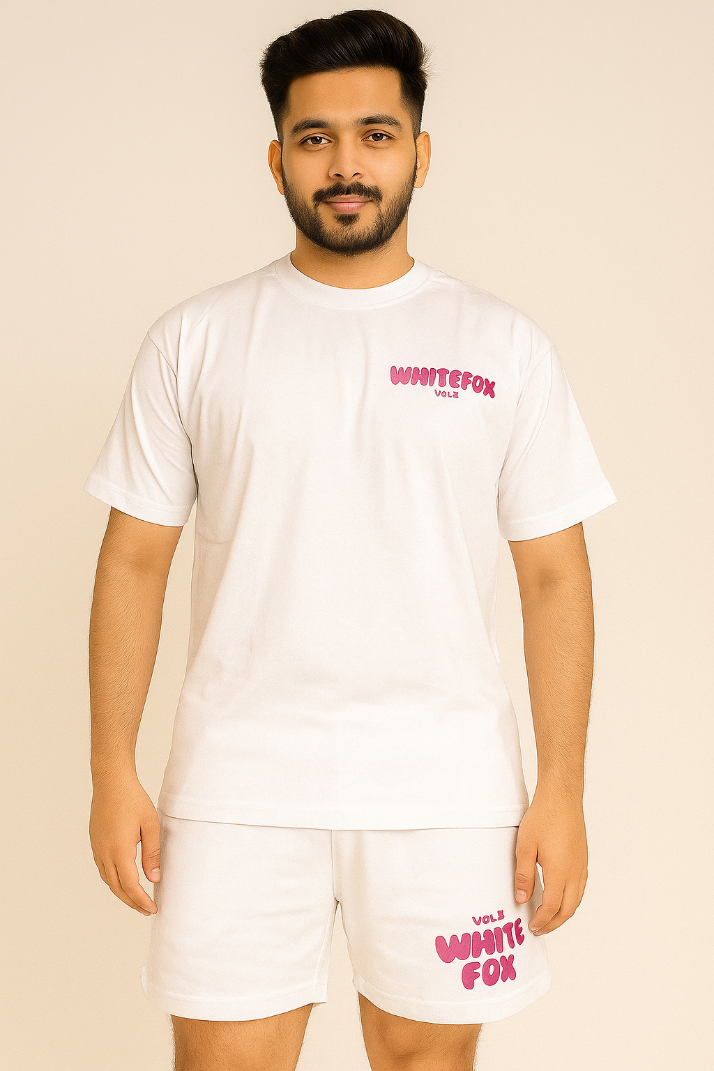 Unisex Cotton Drop Shoulder T-Shirt & Shorts │White Fox