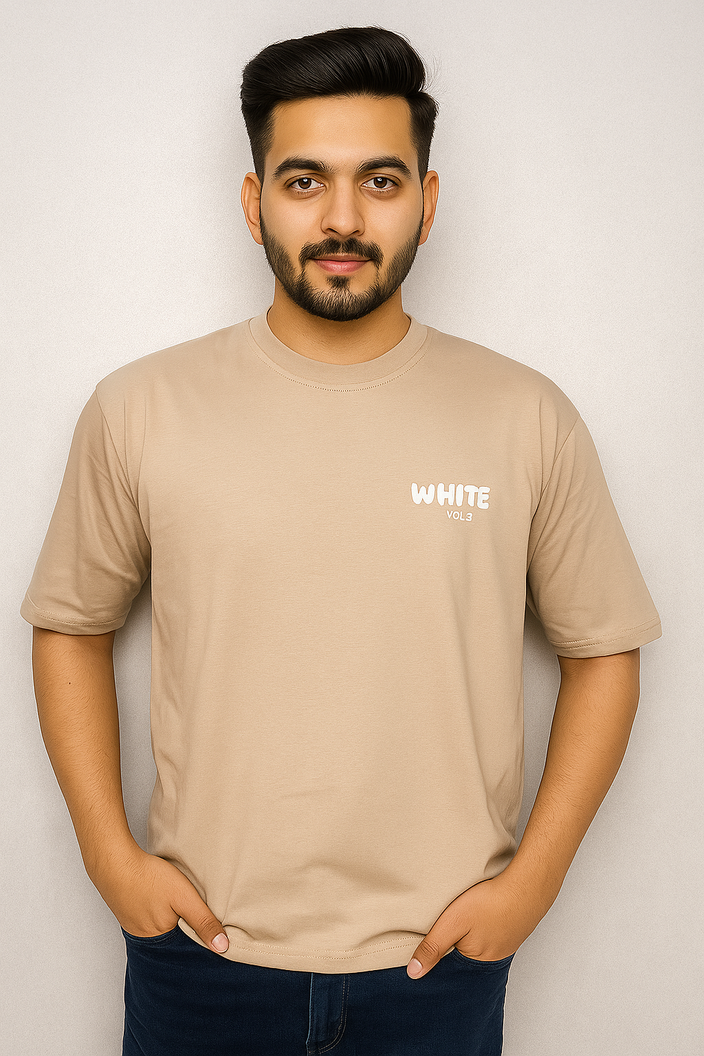 MEN COTTON DROP SHOULDER T-SHIRT WHITE FOX