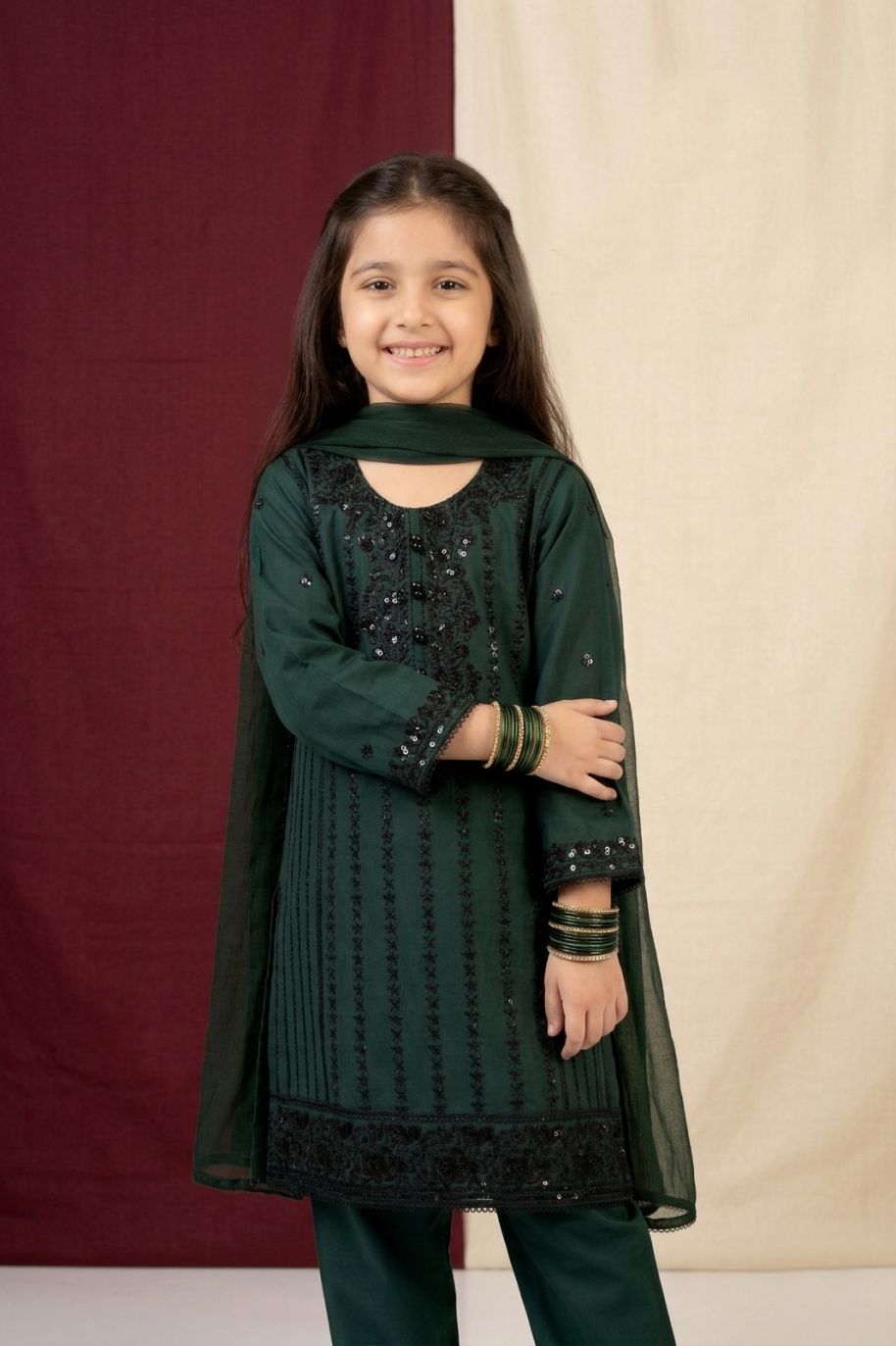 IN461513 Girls Cotton Embroidered Suit 3pc