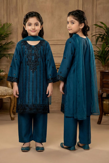 IN461513 Girls Cotton Embroidered Suit 3pc