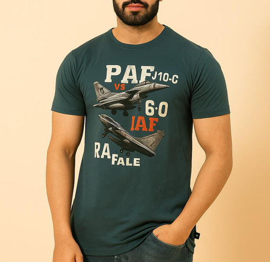Slim Fit Printed PAF vs IAF Crew Neck T-Shirt