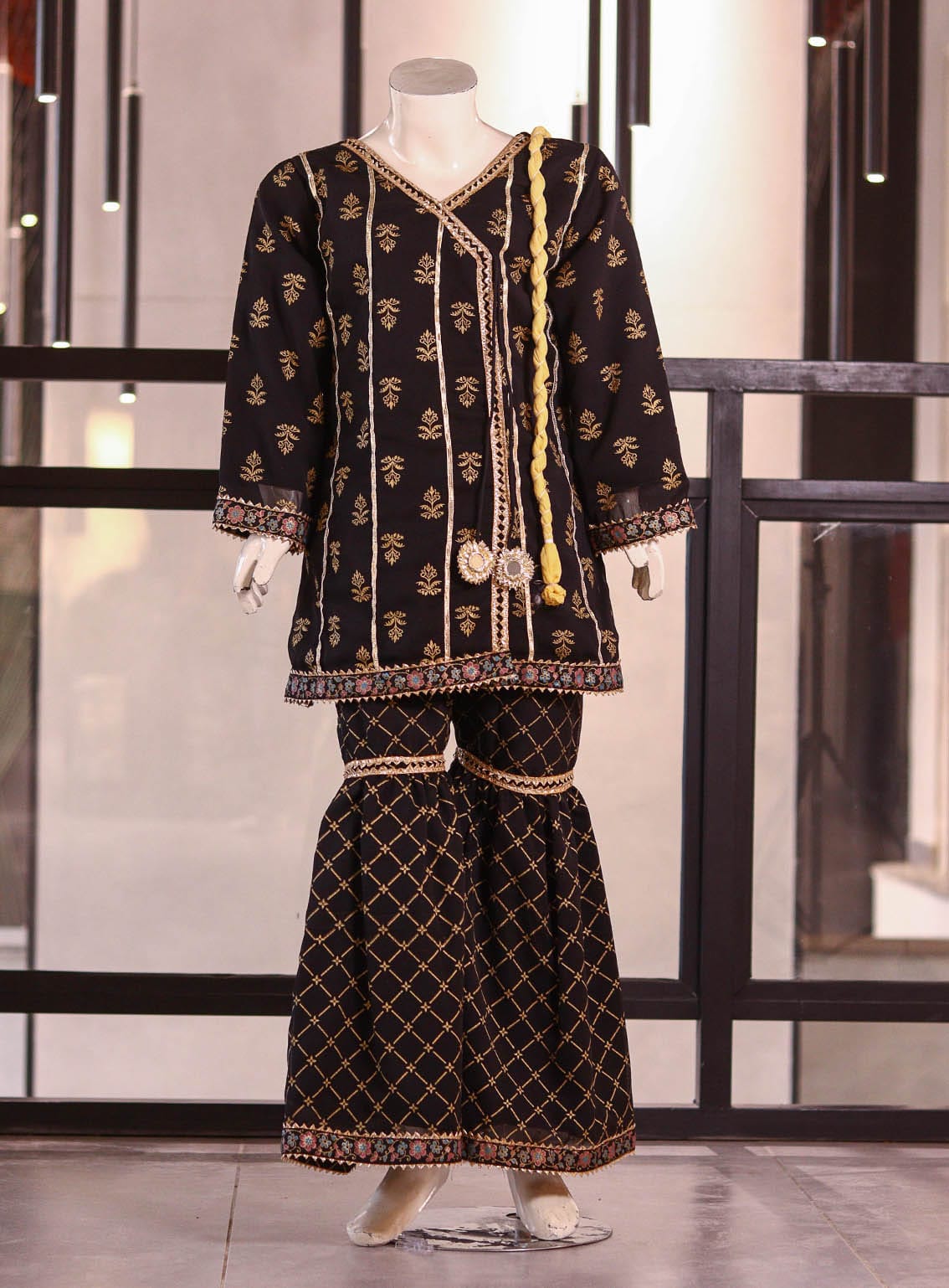 AR018753 Girls Organza Embroidered Gharara 3 Piece
