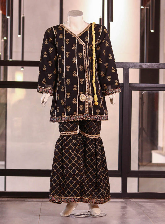 AR018753 Girls Organza Embroidered Gharara 3 Piece