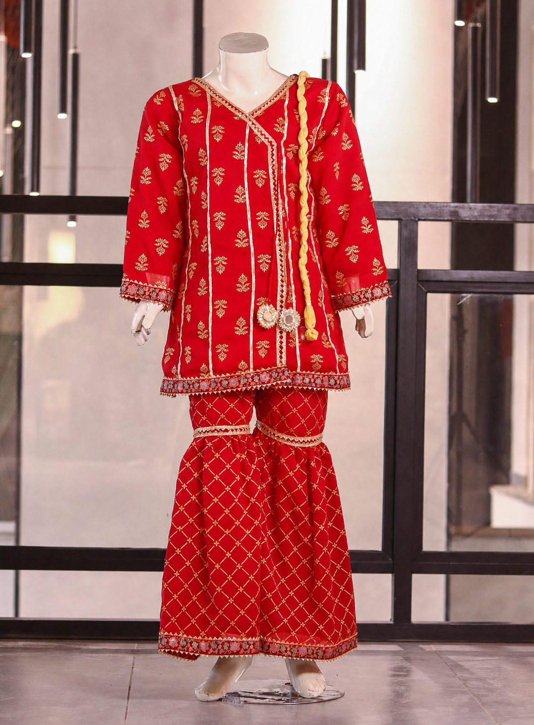 AR018753 Girls Organza Embroidered Gharara 3 Piece